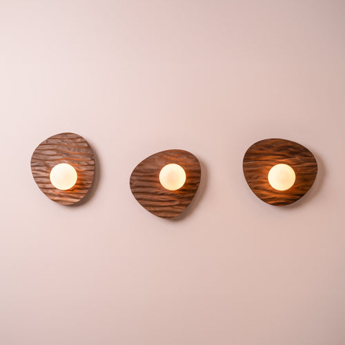 Set of 3 Towan Wall Light in Solid Oak/Walnut