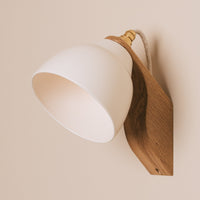 White Element Wall Light in Ceramic and Oak