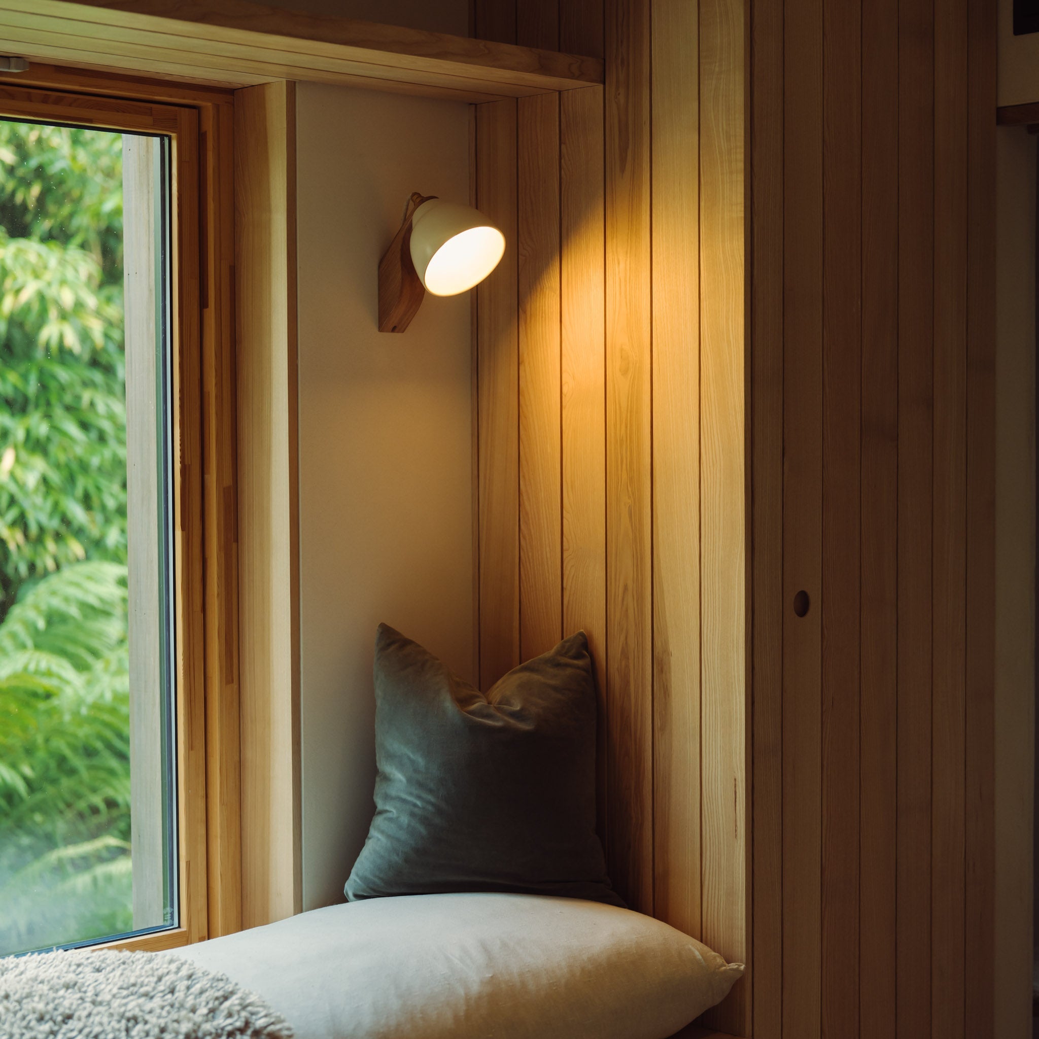 White Element Wall Light in Ceramic and Oak