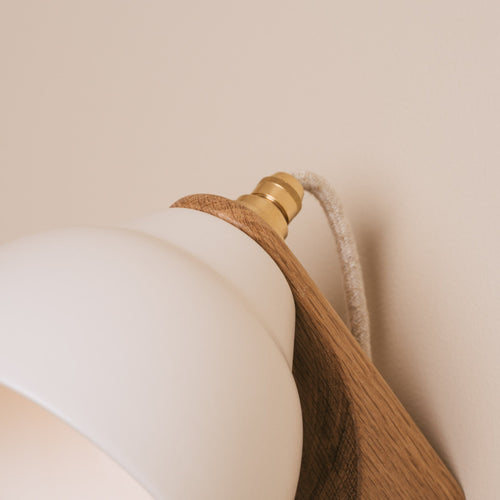White Element Wall Light in Ceramic and Oak