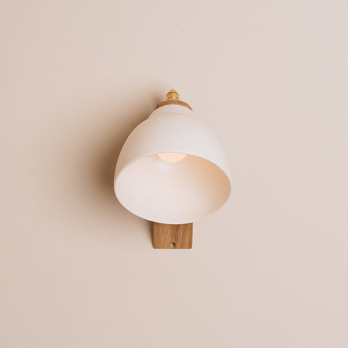 White Element Wall Light in Ceramic and Oak