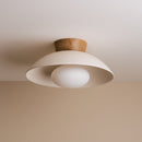White Dawn Flush Mount Ceiling Light in Ceramic and Oak