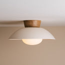 White Dawn Flush Mount Ceiling Light in Ceramic and Oak