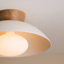White Dawn Flush Mount Ceiling Light in Ceramic and Oak