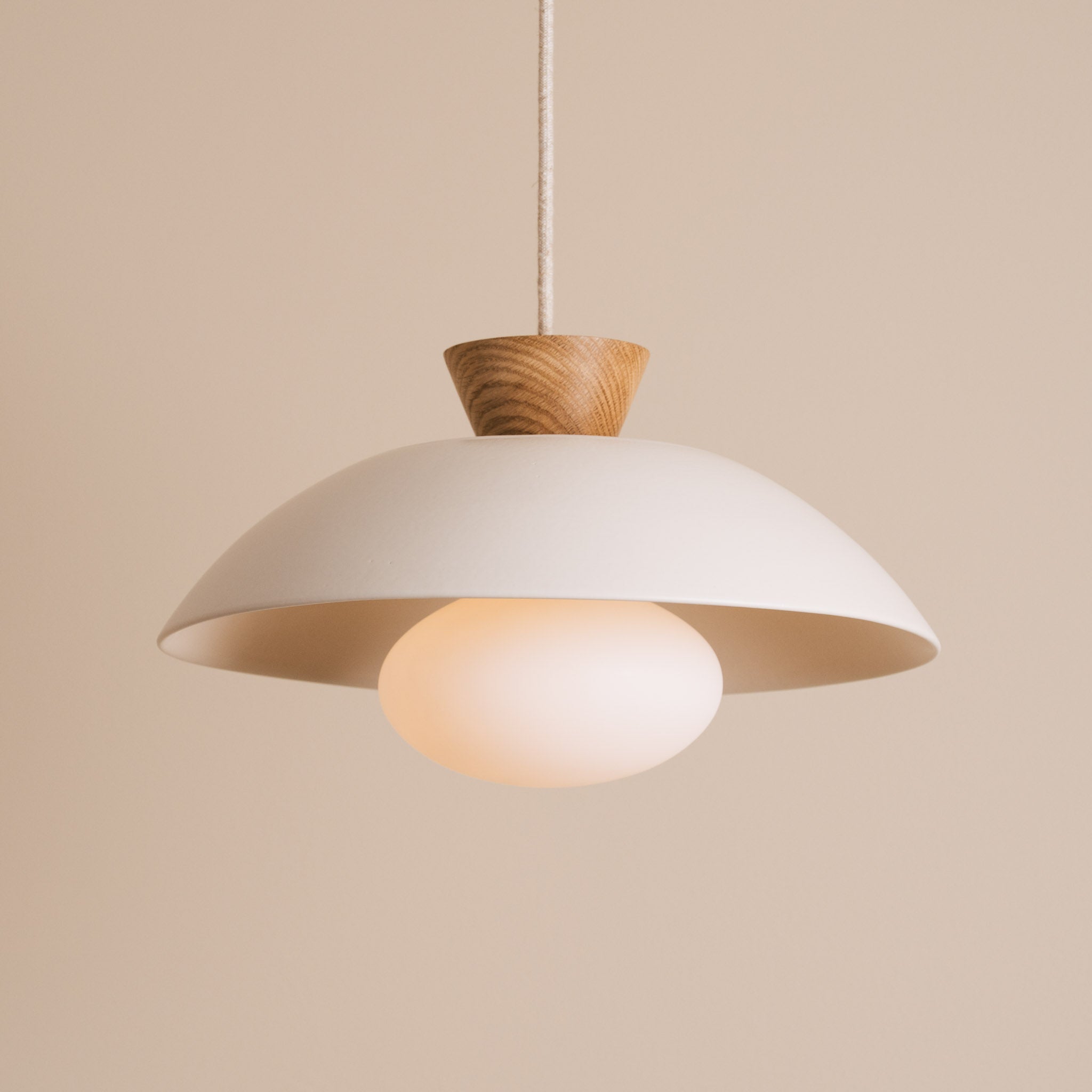 White Dawn Pendant Light in Ceramic and Oak