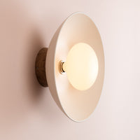 White Dawn Wall Light Sconce in Ceramic and Oak