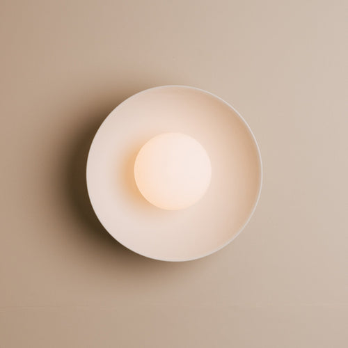 White Dawn Wall Light Sconce in Ceramic and Oak