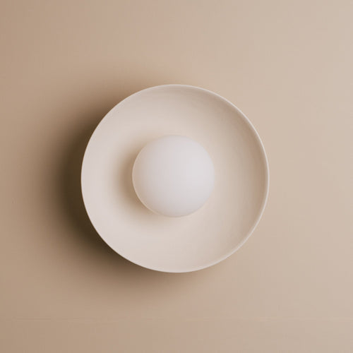 White Dawn Wall Light Sconce in Ceramic and Oak