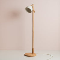 White Element Floor Lamp in Solid Oak Wood and Ceramic