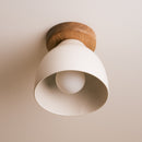 White Element Flush Mount Ceiling Light in Ceramic and Oak