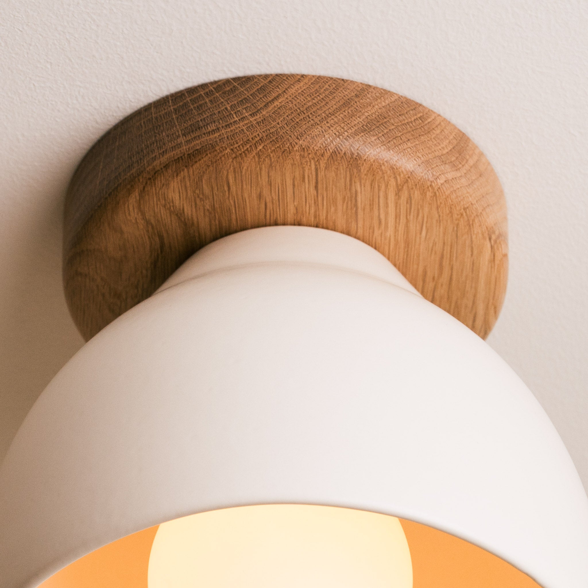White Element Flush Mount Ceiling Light in Ceramic and Oak