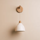 White Element Hanging Wall Light in Ceramic and Oak