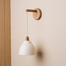 White Element Hanging Wall Light in Ceramic and Oak