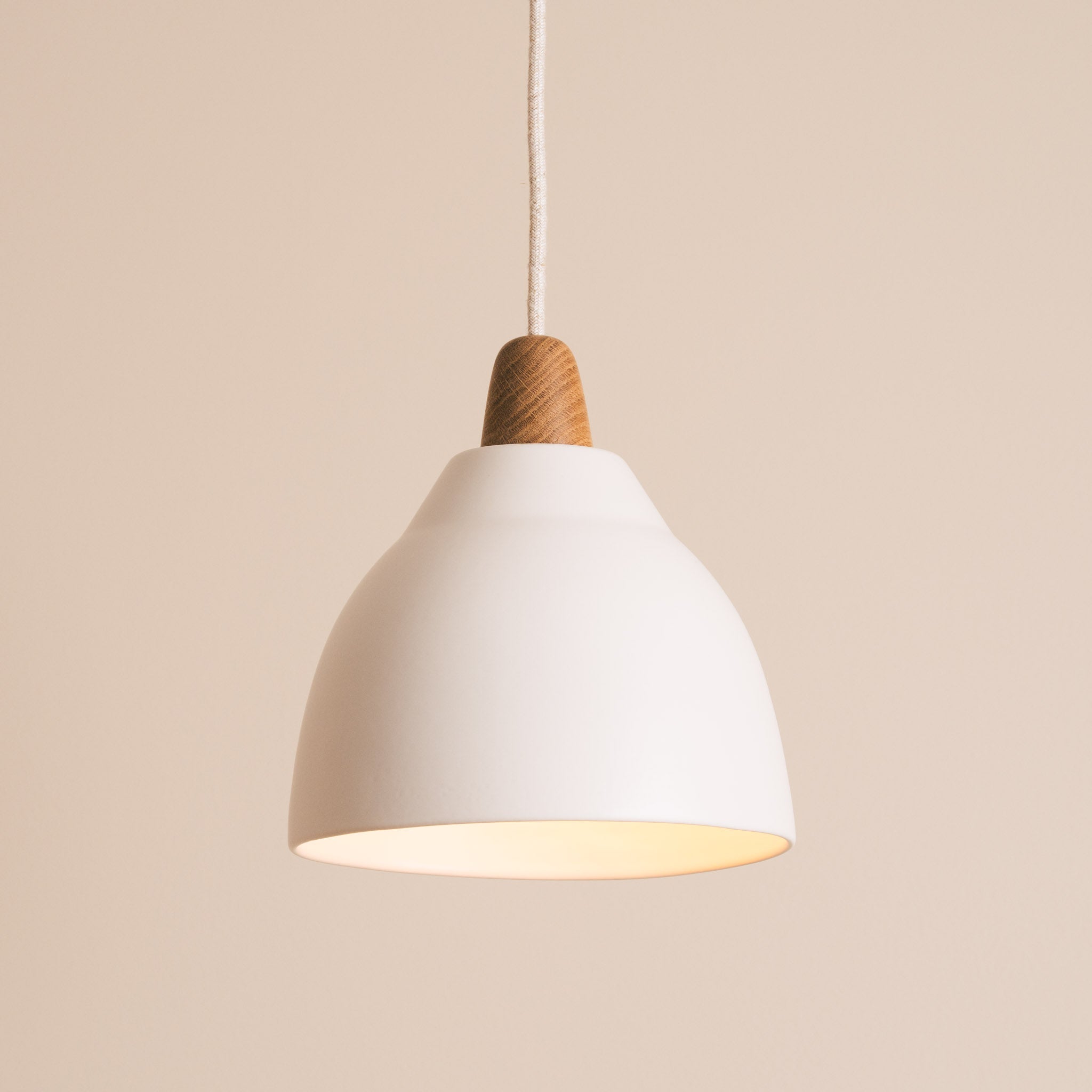 White Element Pendant Light in Ceramic and Oak