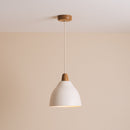 White Element Pendant Light in Ceramic and Oak