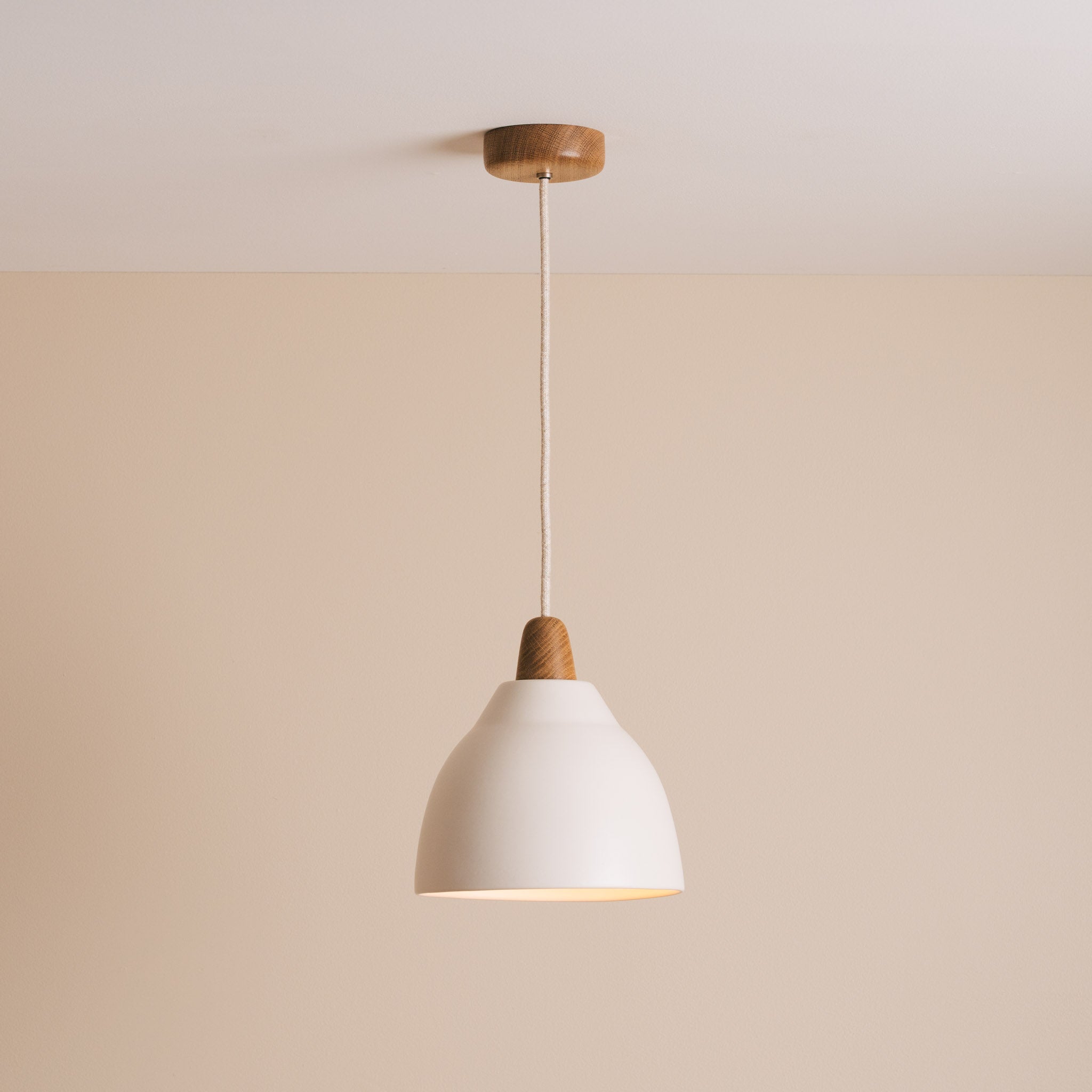 White Element Pendant Light in Ceramic and Oak