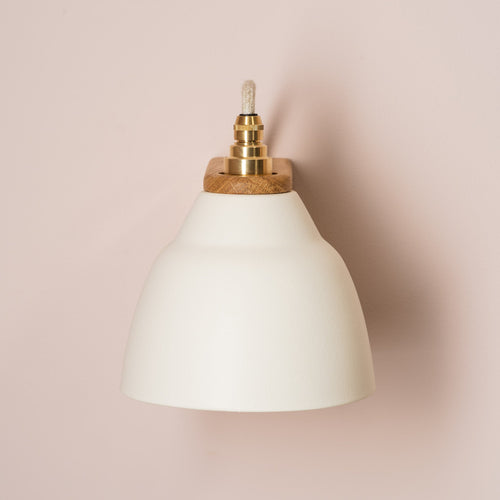 White Right-Angle Element Wall Light in Ceramic and Oak