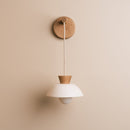 Small Dawn Hanging Wall Light in Ceramic and Oak - White