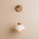 Small Dawn Hanging Wall Light in Ceramic and Oak - White