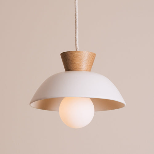 Small Dawn Pendant Light in Ceramic and Oak [OUTLET]