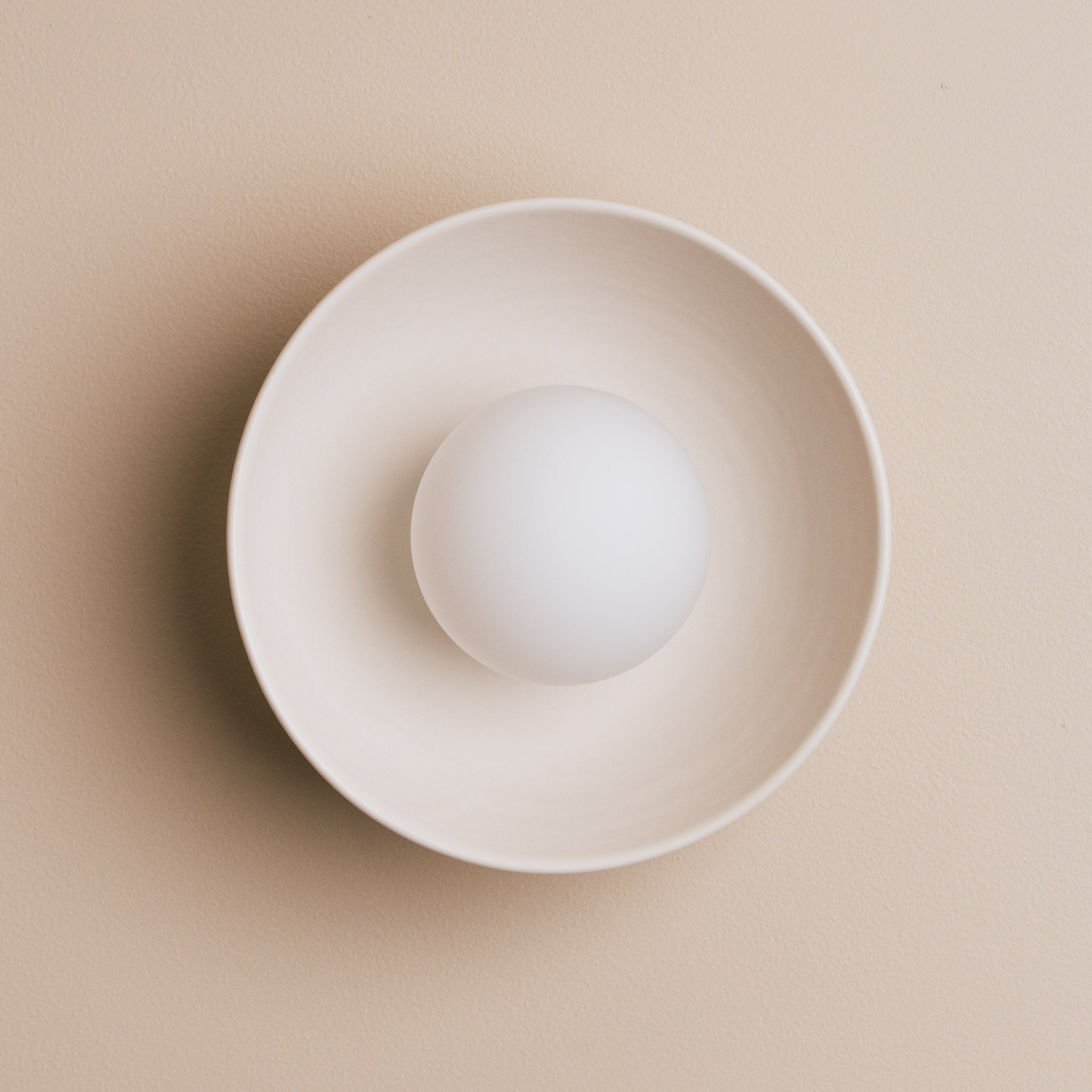 White Small Dawn Wall Light in Ceramic and Oak
