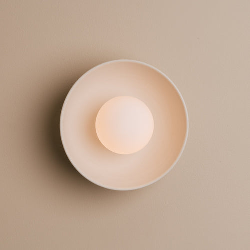 White Small Dawn Wall Light in Ceramic and Oak