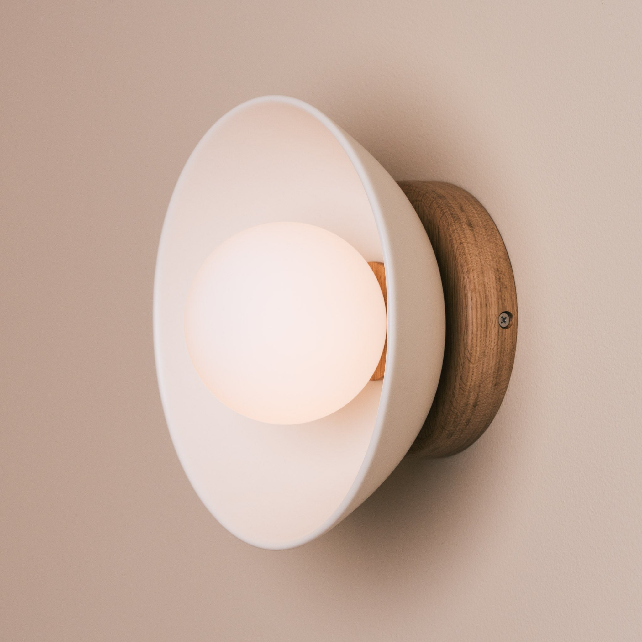 White Small Dawn Wall Light in Ceramic and Oak