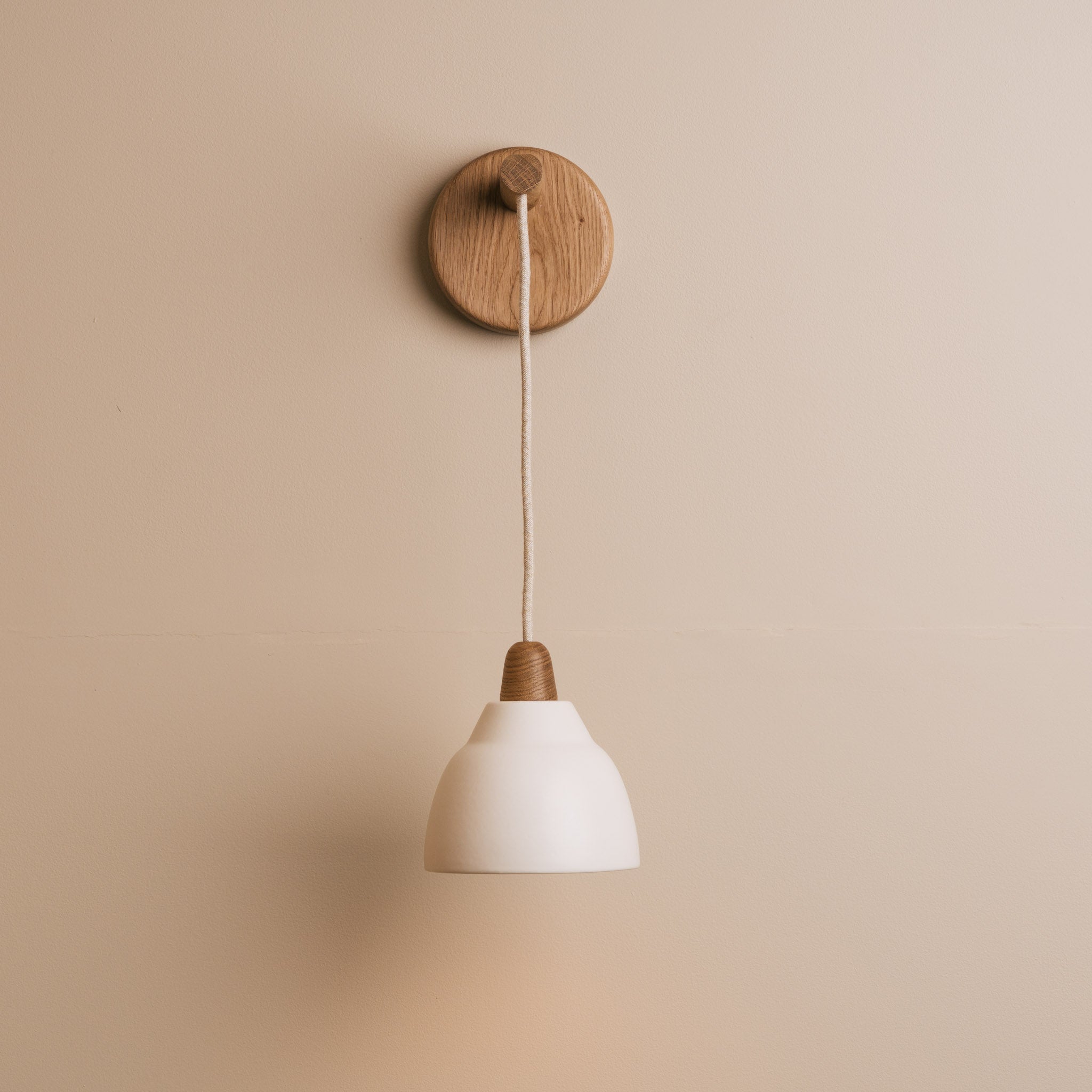 Small Element Hanging Wall Light in Ceramic and Oak - White