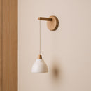 Small Element Hanging Wall Light in Ceramic and Oak - White