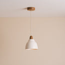 Small White Element Pendant Light in Ceramic and Oak