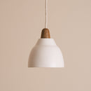 Small White Element Pendant Light in Ceramic and Oak
