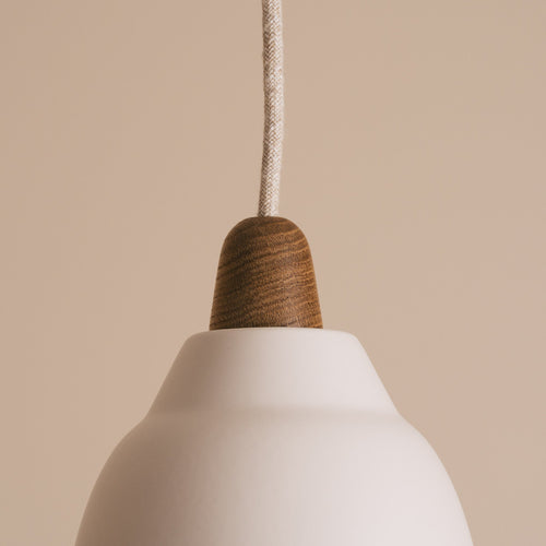 Small White Element Pendant Light in Ceramic and Oak