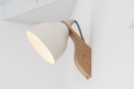 White Element Wall Light in Ceramic and Oak by StudioHaran