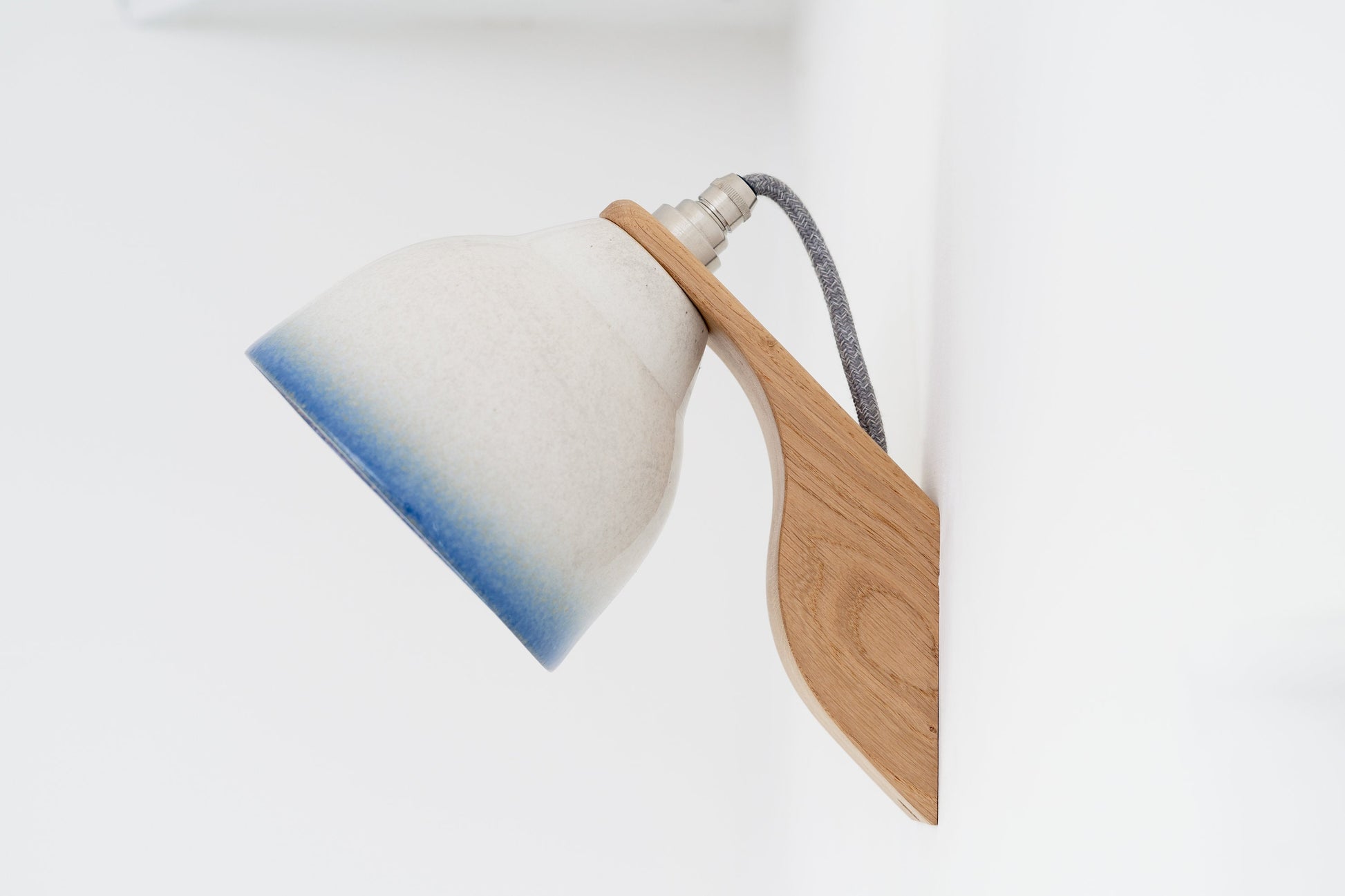 Blue and White Element Oak and Ceramic Wall Light by StudioHaran