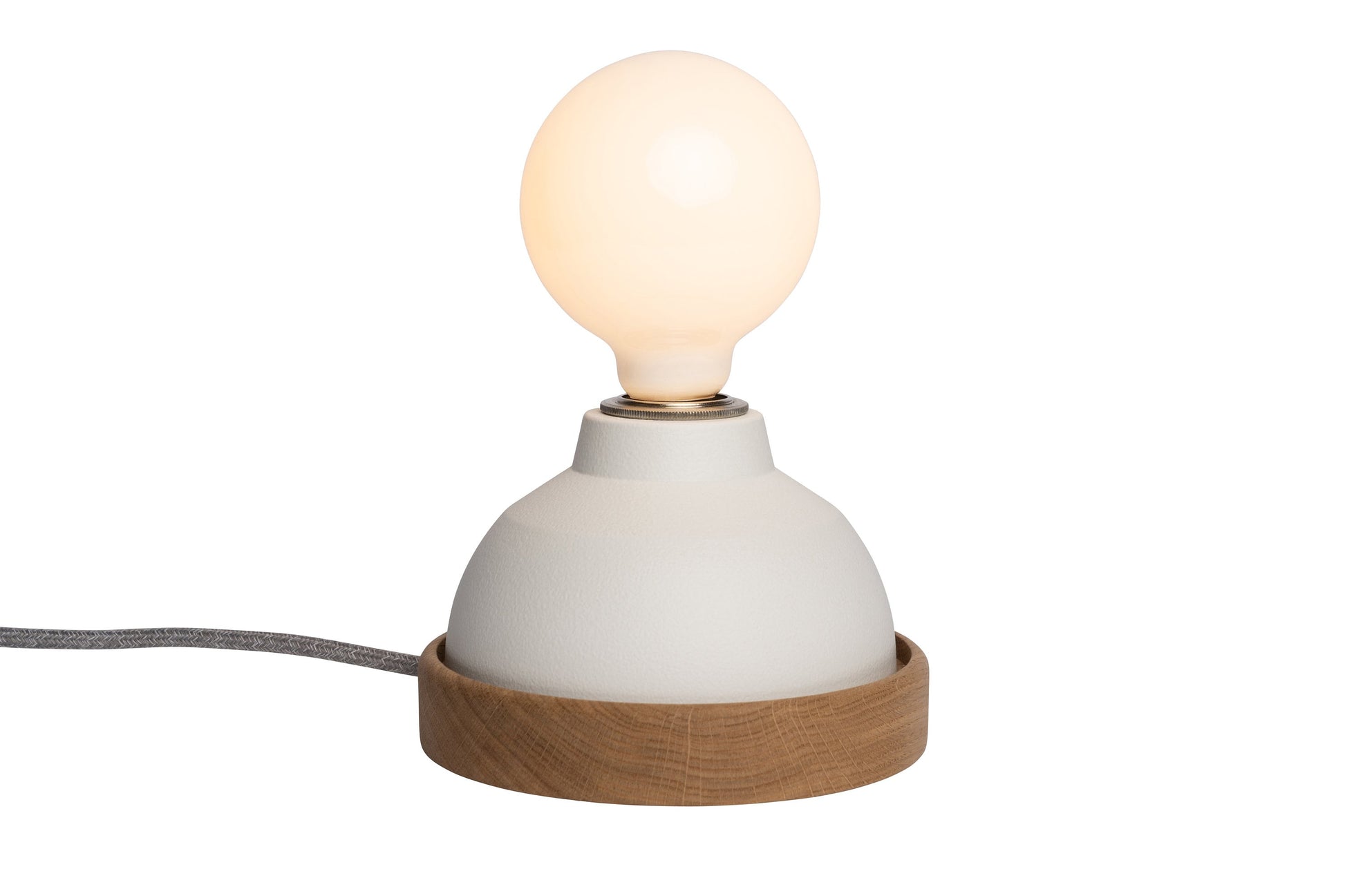 White Sennen Table Lamp in Ceramic and Oak by StudioHaran