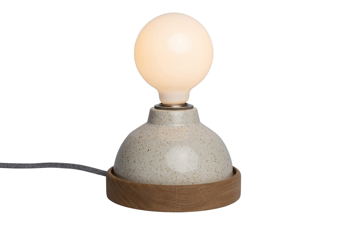 Speckled Cream Sennen Ceramic and Oak Table Lamp by StudioHaran