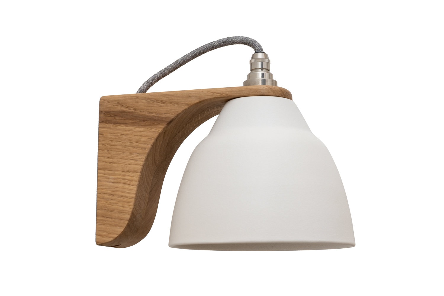 White Right-Angle Element Wall Light in Ceramic and Oak by StudioHaran