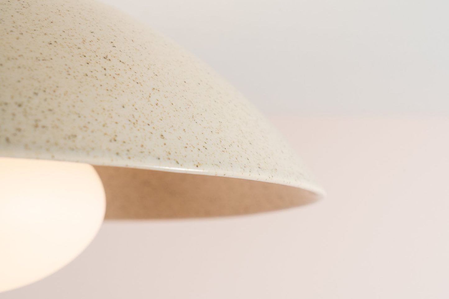 Speckled Cream Gloss Dawn Flush Mount Ceiling Light in Ceramic and Oak by StudioHaran