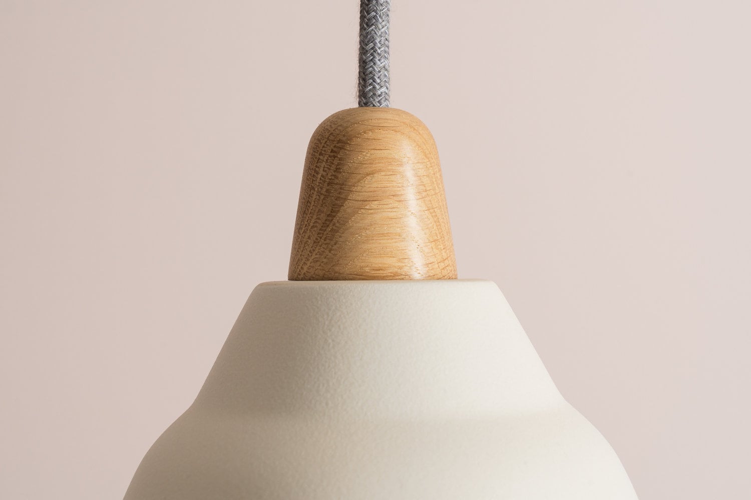 Small White Element Pendant Light in Ceramic and Oak by StudioHaran