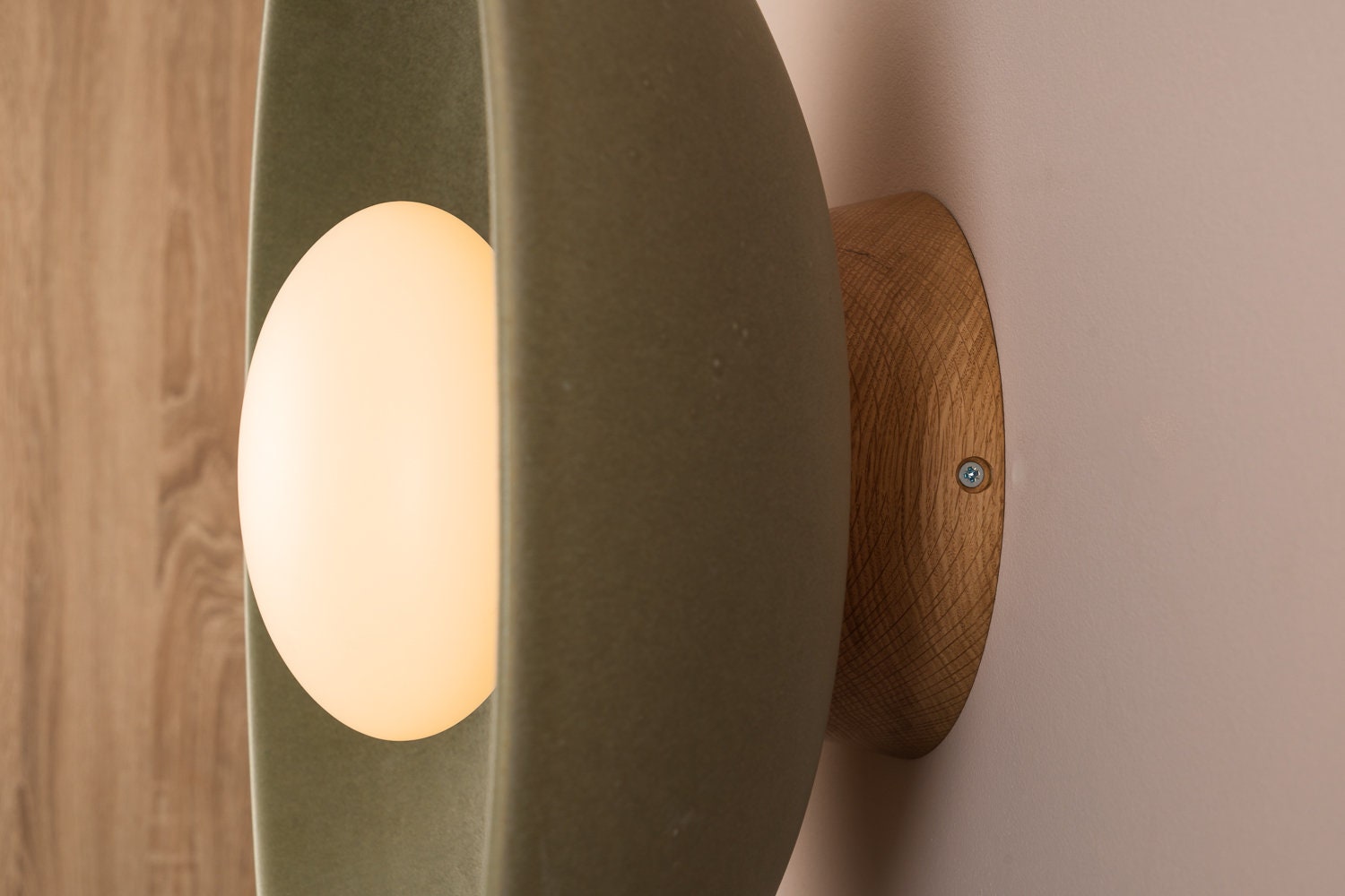 Green XL Dawn Wall Light Sconce in Ceramic and Oak by StudioHaran