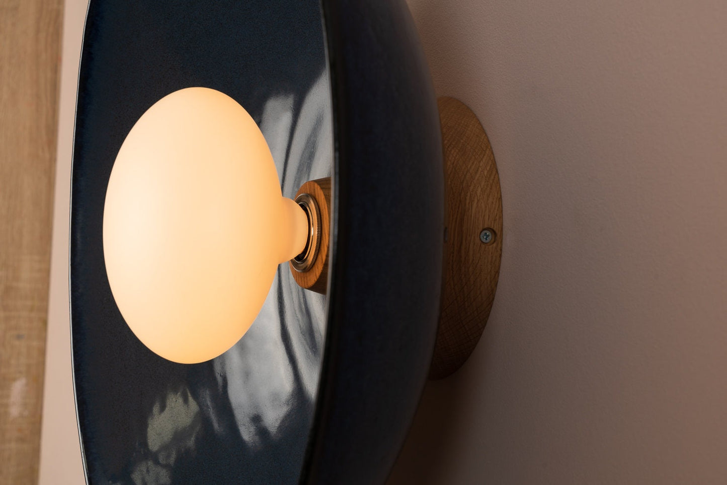Blue XL Dawn Wall Light Sconce in Ceramic and Oak by StudioHaran