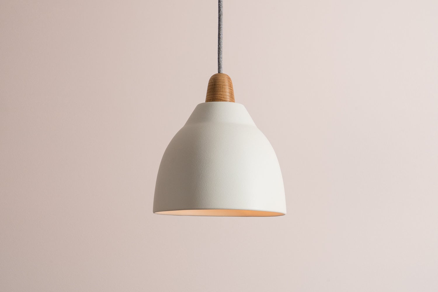 White Element Pendant Light in Ceramic and Oak by StudioHaran