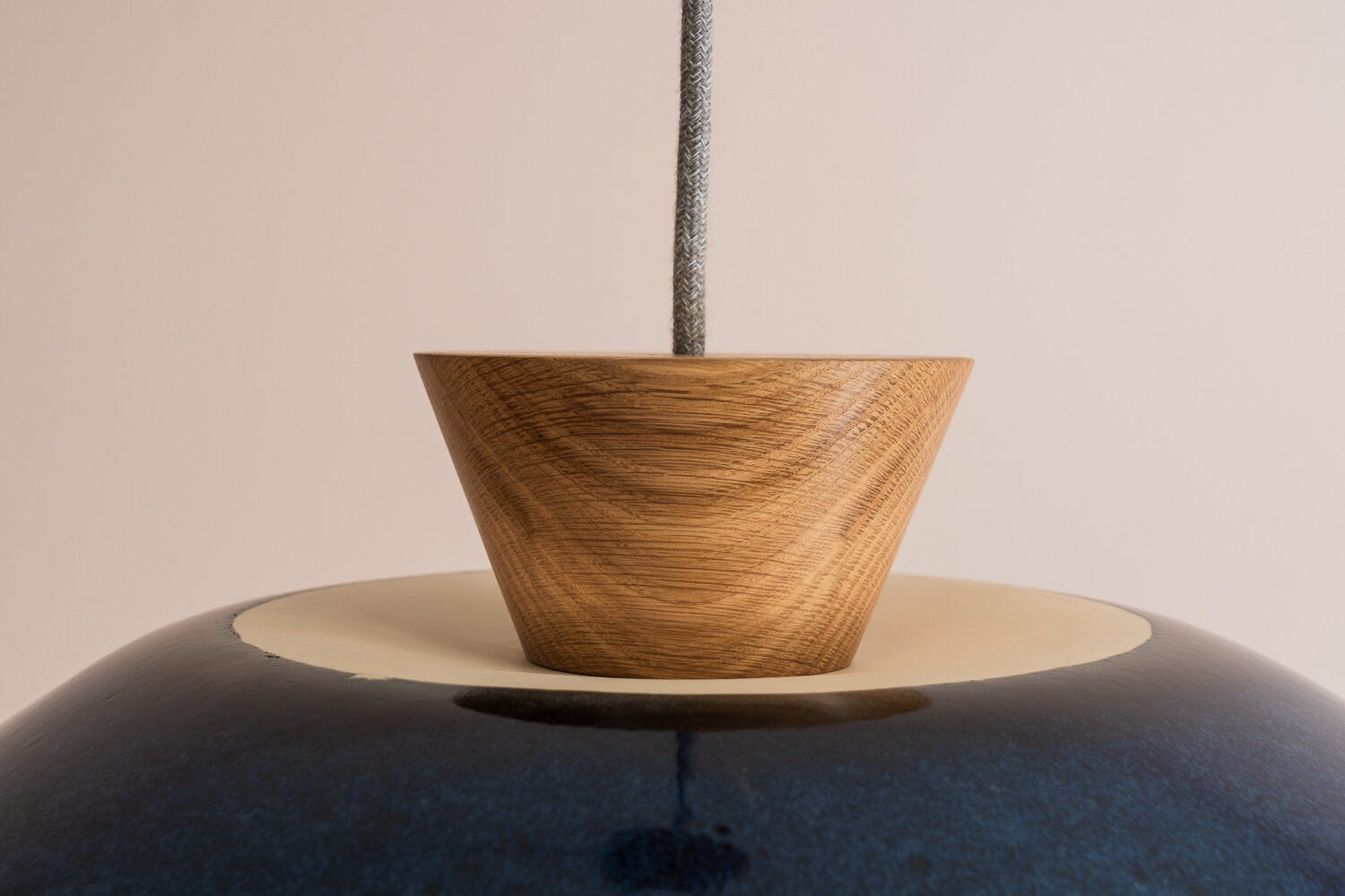 Blue XL Dawn Pendant Light in Ceramic and Oak by StudioHaran