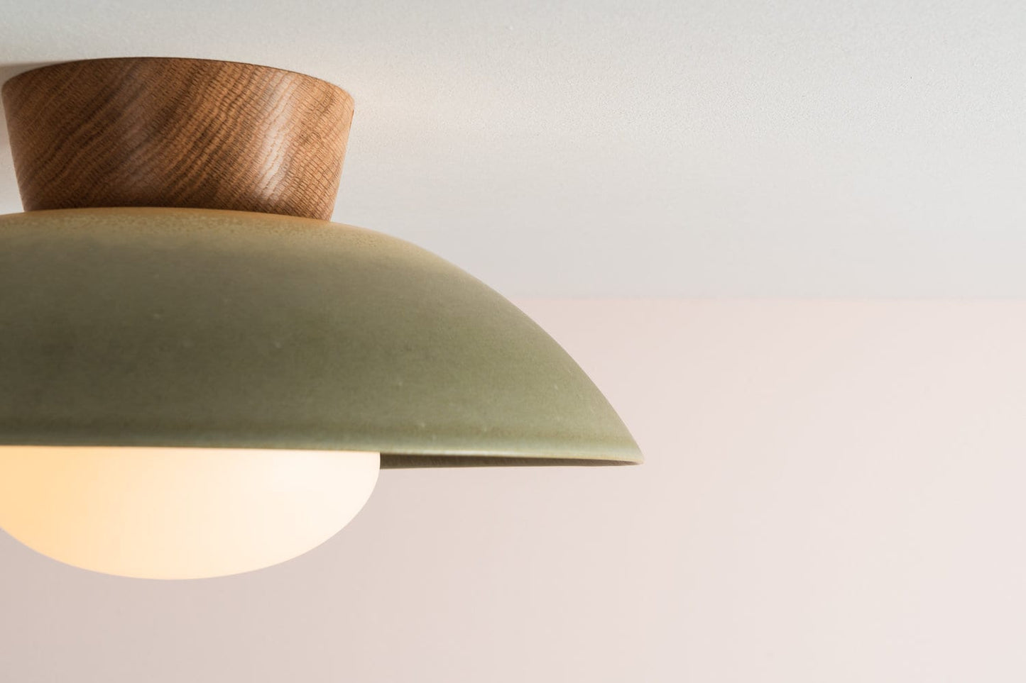 Green Dawn Flush Mount Ceiling Light in Ceramic and Oak by StudioHaran