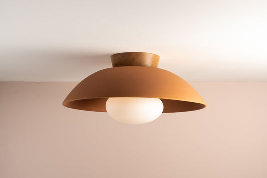 Terracotta XL Dawn Flush Mount Ceiling Light in Ceramic and Oak by StudioHaran