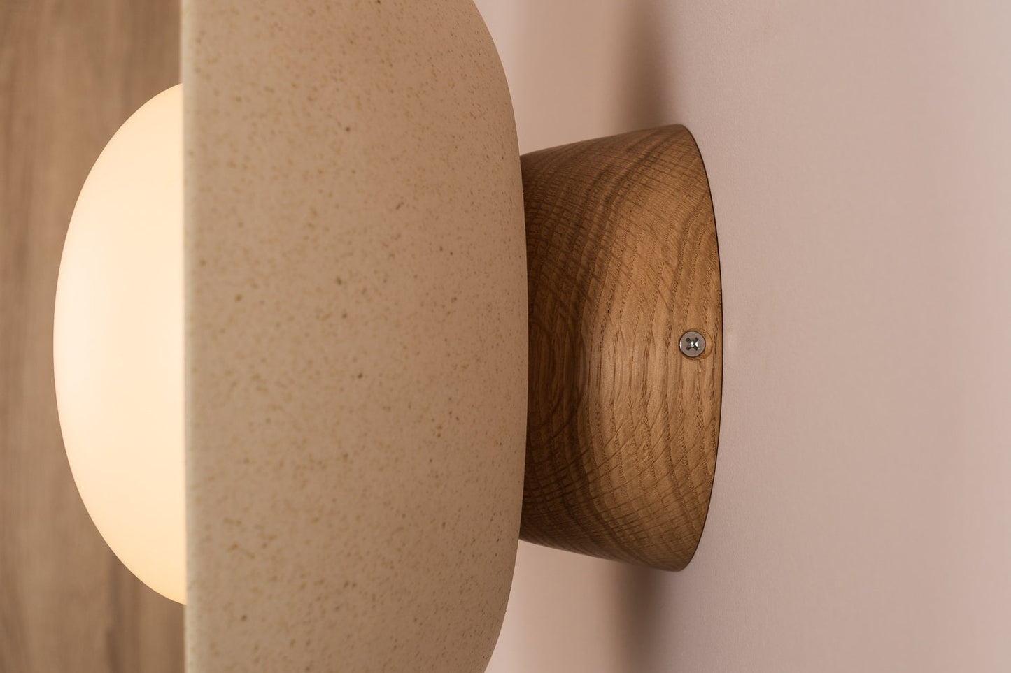 Speckled Cream Matt Dawn Wall Light Sconce in Ceramic and Oak by StudioHaran