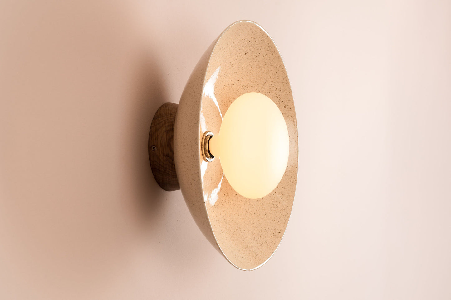 Speckled Cream Gloss Dawn Wall Light Sconce in Ceramic and Oak by StudioHaran