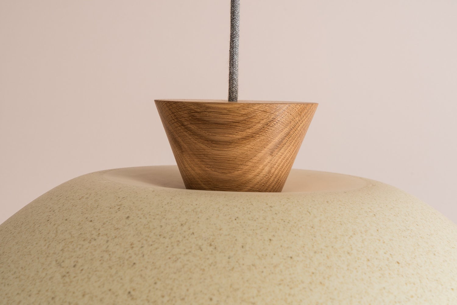 Speckled Cream Matt XL Dawn Pendant Light in Ceramic and Oak by StudioHaran