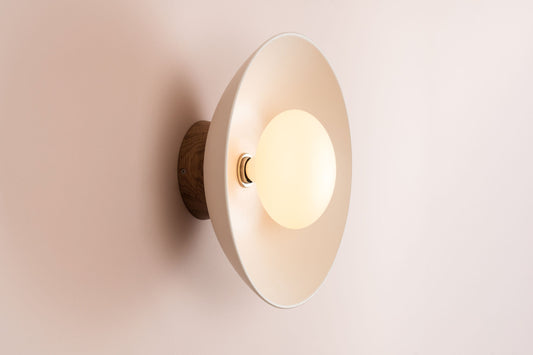 White Dawn Wall Light Sconce in Ceramic and Oak by StudioHaran