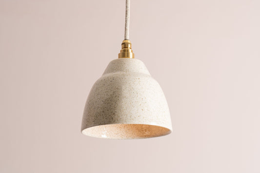 Small Speckled Cream Gloss Element Pendant Light in Ceramic and Brass/Nickel by StudioHaran